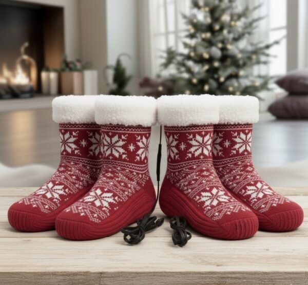 chaussettes de noel rouge 2 paires Pack CozyWinter – 2 paires de Chaussettes de Noël Chauffantes USB – Cadeau Cocooning pour Pieds Toujours Froids